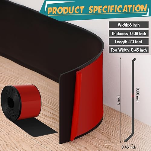 Miniatura 9 de Frienda Base de pared de vinilo de 4 pulgadas x 100 pies, base de pared de vinilo autoadhesiva, base de pared de vinilo de goma autoadhesiva, color