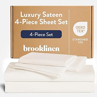 Brooklinen Luxury Sateen 4 Piece Sheet Set - 100% Cotton Bed Sheets, Sof...