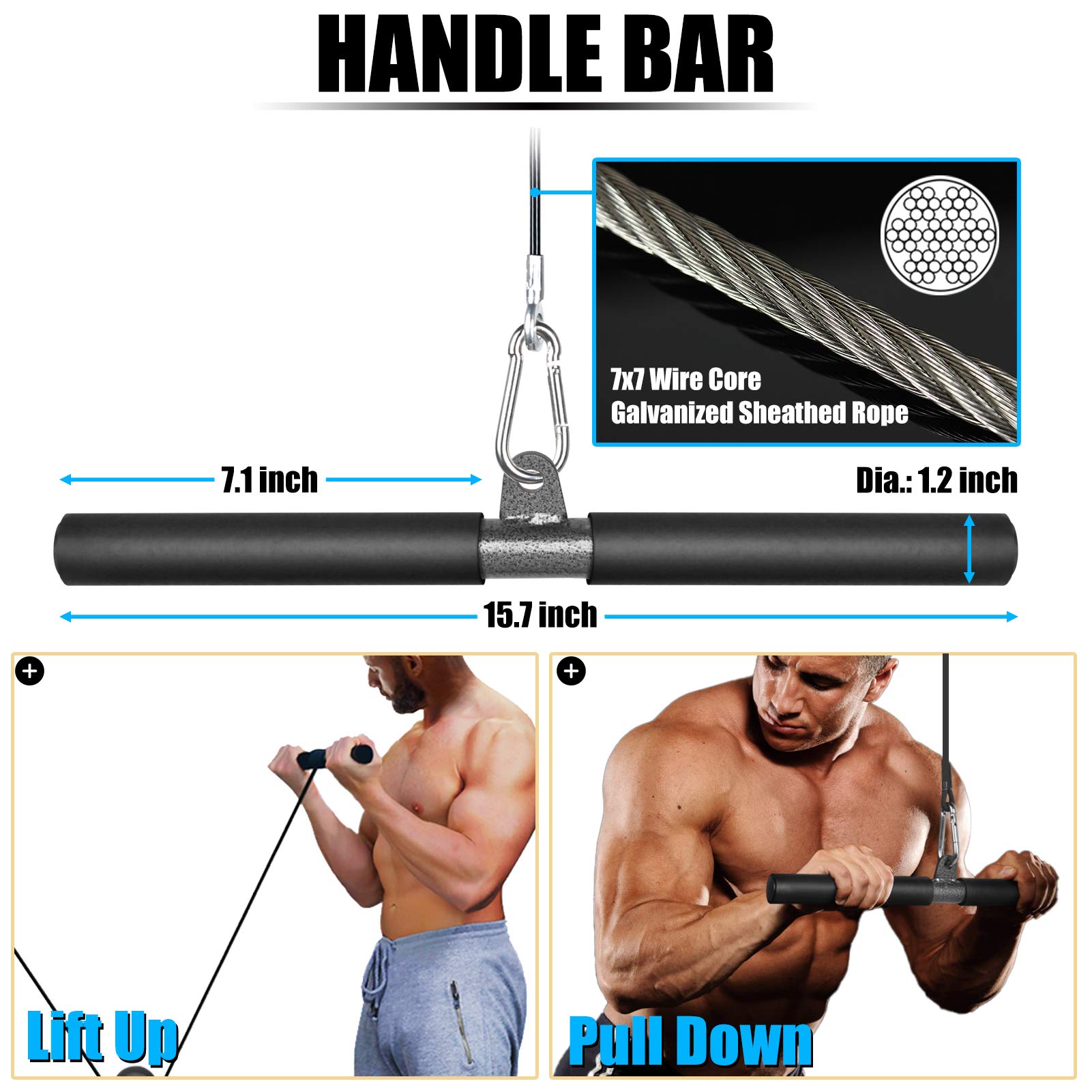 FASPUP Triceps Pulley Cable System Set with Single Handle Bar and Heavy