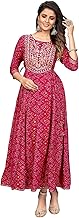 Vbuyz Women's Printed & Embroidered Anarkali Rayon Pink Stitched Kurta | Women Kurtas | Printed Kurtas for Women | Flared A-line Kurtas | Stylish Kurta for Women