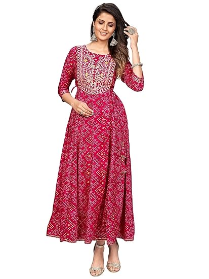 Women's Bandhani & Embroidered Anarkali Cotton Stitched Kurta Pant with Dupatta | Salwar Suit For Women | Readymade Dress