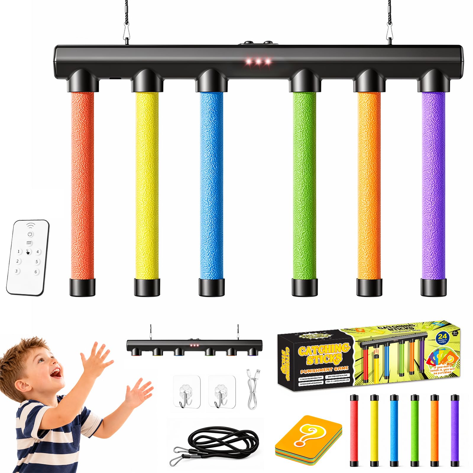 Catching Sticks Games, USB Rechargeable Hand-Eye Coordination Training Toy with 6 Adjustable Speed Modes, Fun Reaction Game for Kids, Christmas & Birthday Gift