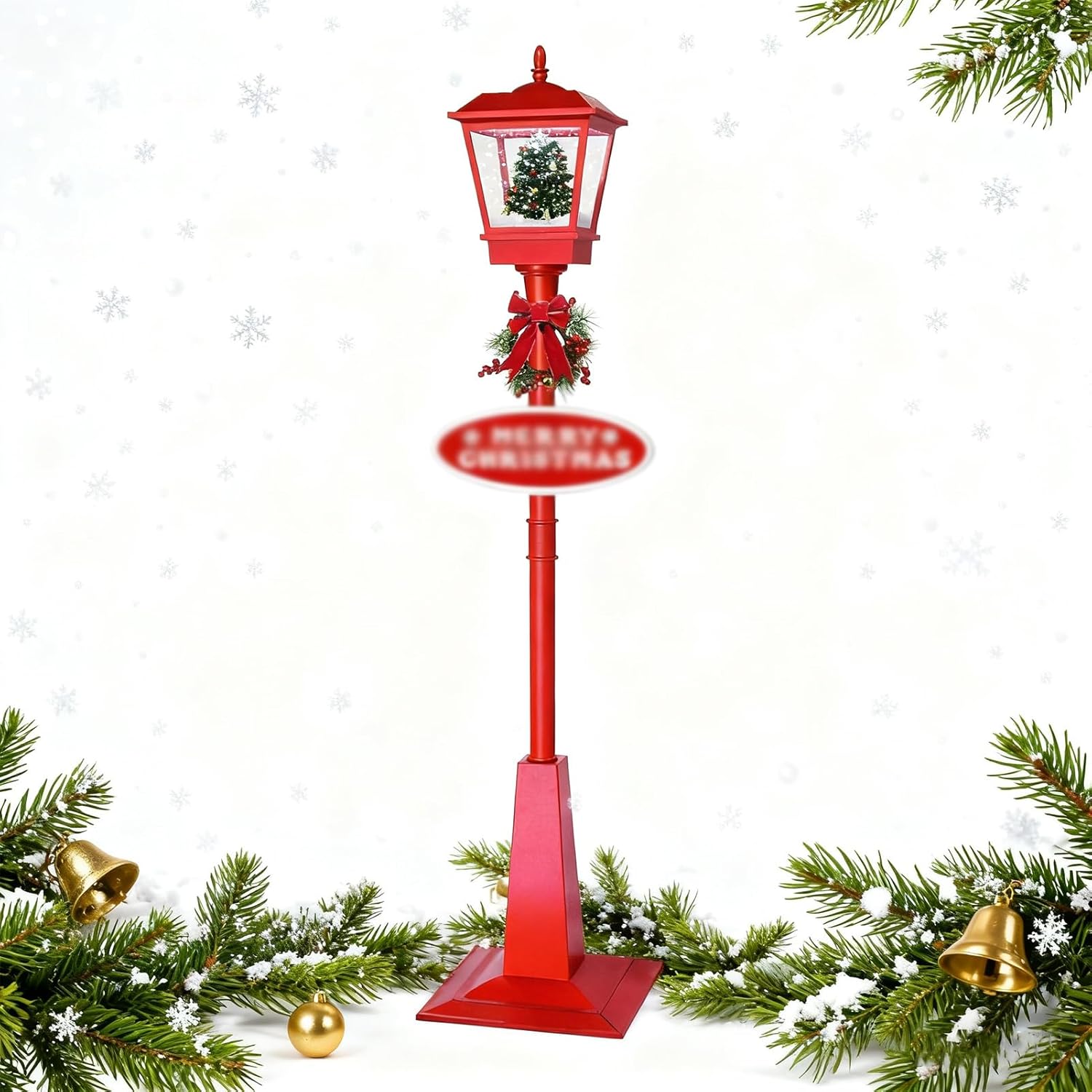 Christmas Lamp Post, ChristmasDecoration, LED Light, DIY Decor, Christmas Street Light, 180cm, Floating Snow Function, Perfect for Entryway, Shop, Home, Indoors and Outdoors(B)