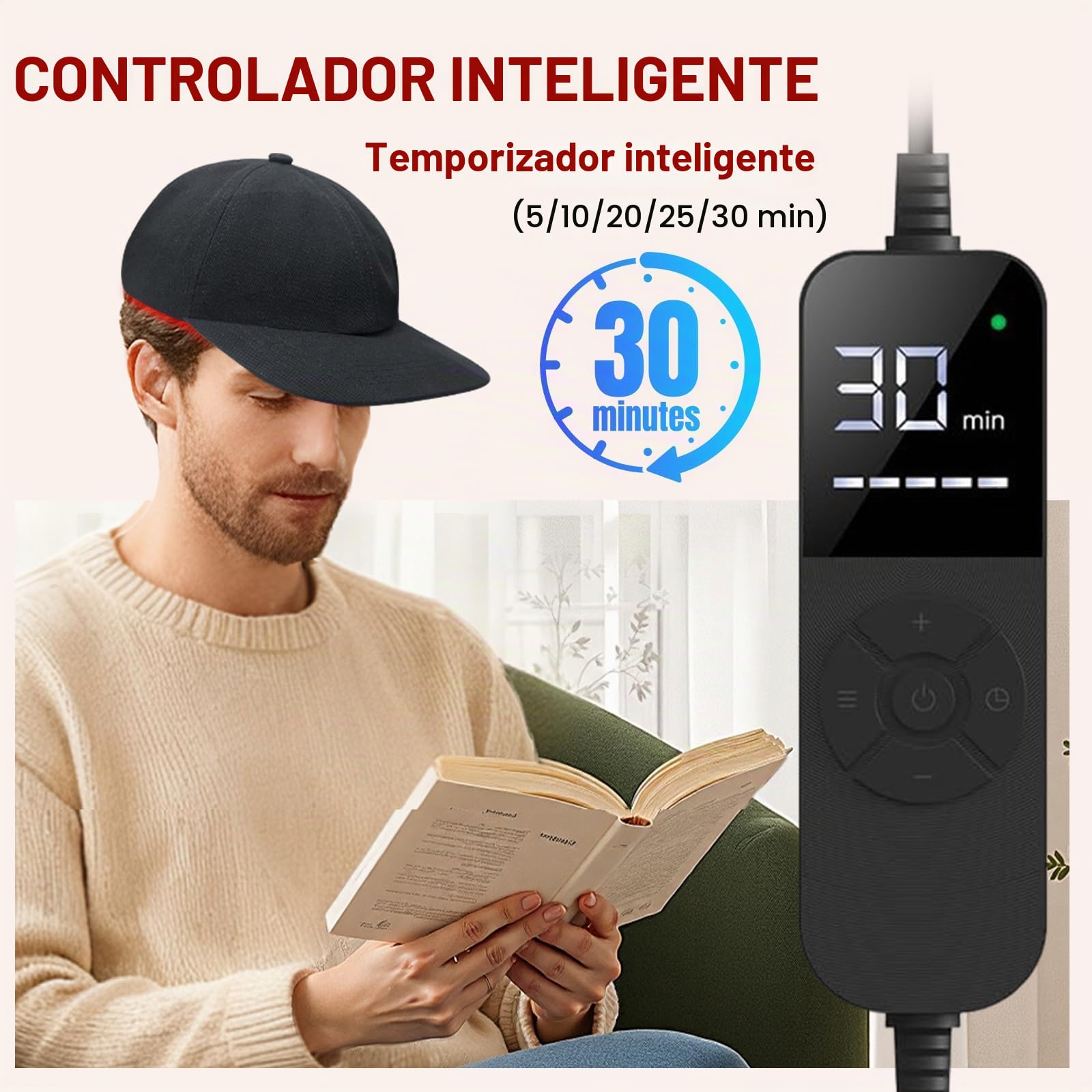 Gorra Láser LLLT Anticaída con Luz Roja e Infrarroja 660/850/940 nm | Con función de pulso, 5 modos y temporizador, favorece el crecimiento del cabello y el cuidado diario del cuero cabelludo