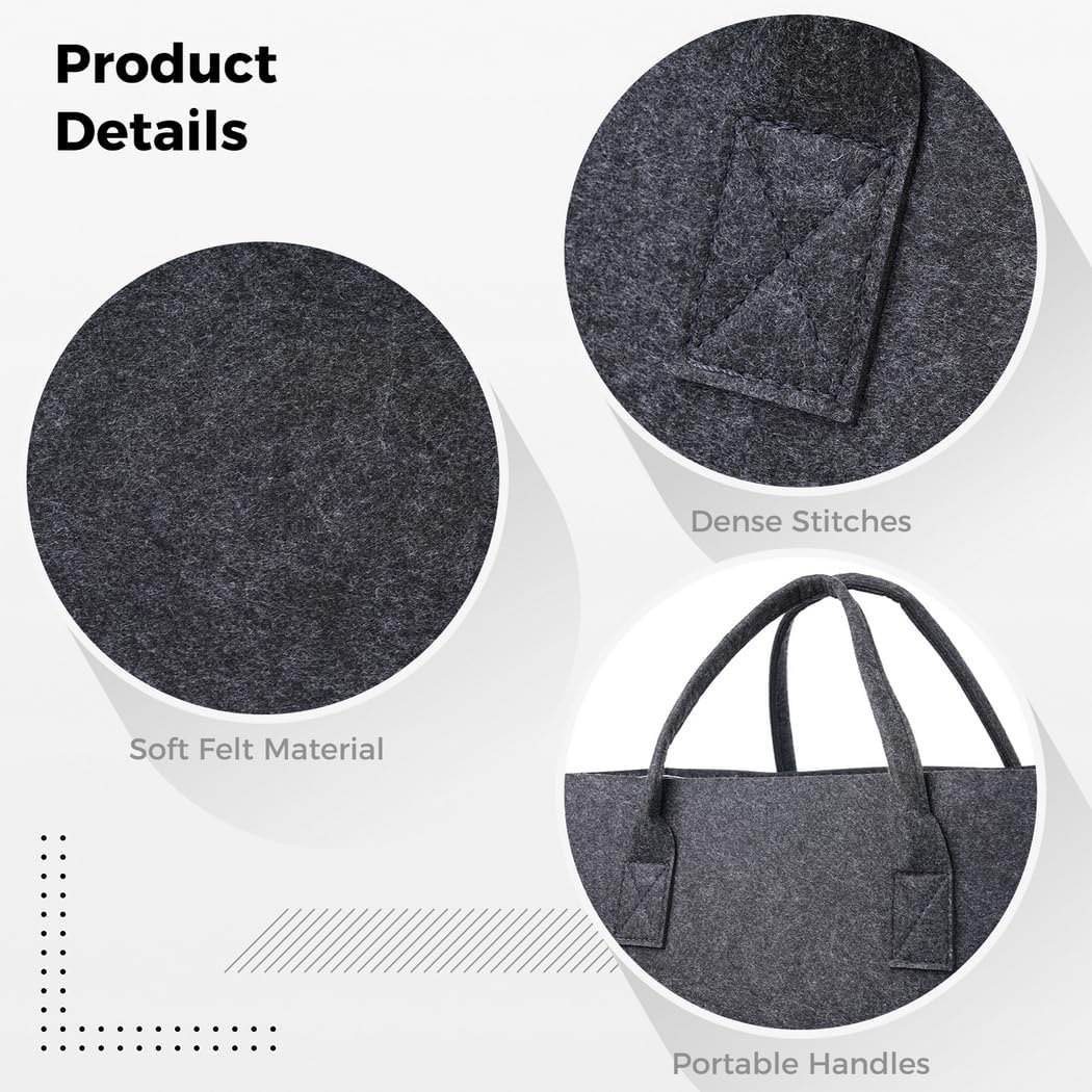 Basket Felt Firewood with Handles, Fireplace Log Holder Carrier, Felt Fabric Container for Clothes, Newspapers, Sundries, Felt Bag Storage Firewood, Handbag Shopping Portable Felt