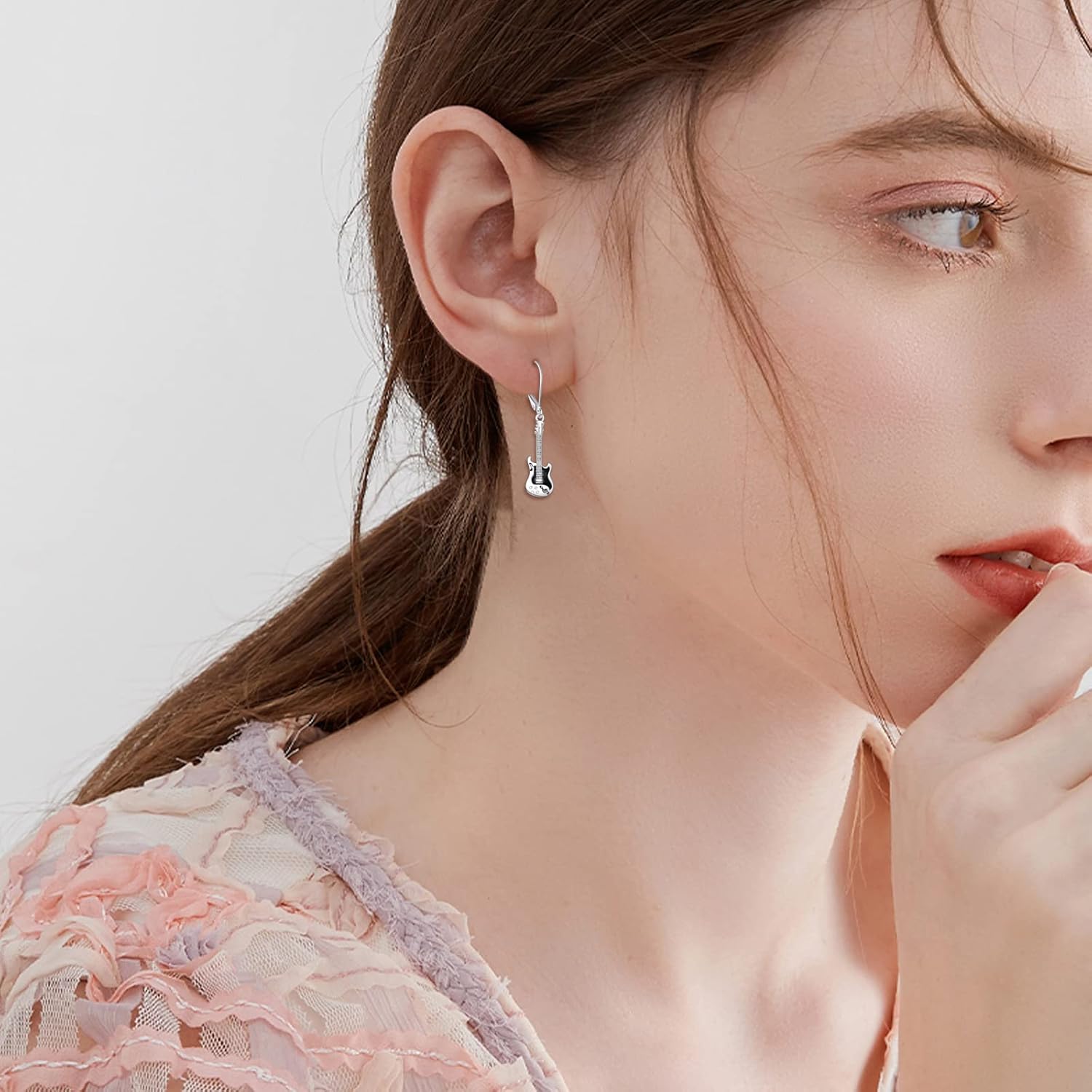 YFN Guitar Earrings Sterling Silver Guitar Jewelry For Women Leverback Music Dangle Drop Earrings Musical Gifts For Musician