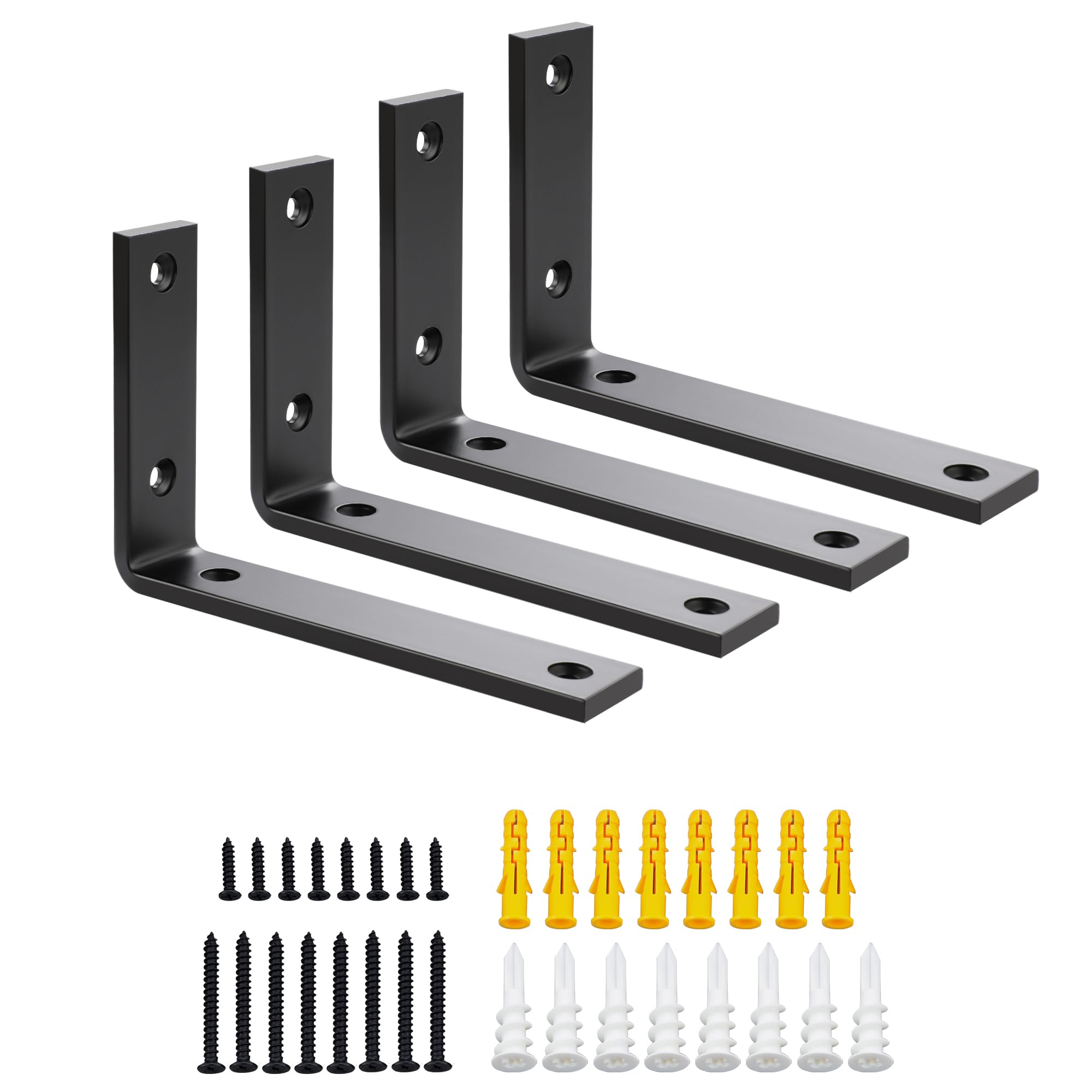 SAYAYO Floating Shelf Brackets Heavy Duty 6 Inch, 1/5 Inch Thicken Black Shelf Bracket for Wood Shelves, Metal L Brackets Shelving Brackets , 4Pcs