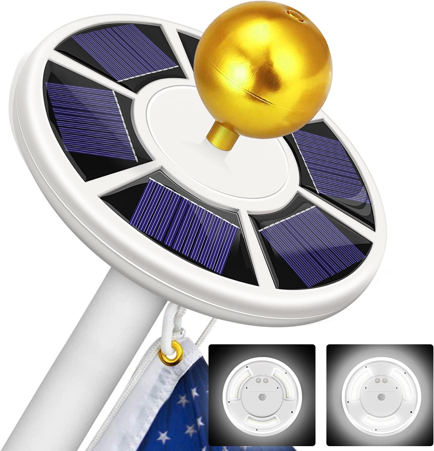 Solar Flag Pole Light 111 led Light, Super Bright Flag Pole LED, Solar Powered Flag Pole Lights for Longest Lasting Upto 10 Hrs, LED Downlight up Flag on Most 15 to 25Ft 100% Flag Coverage LED(White)