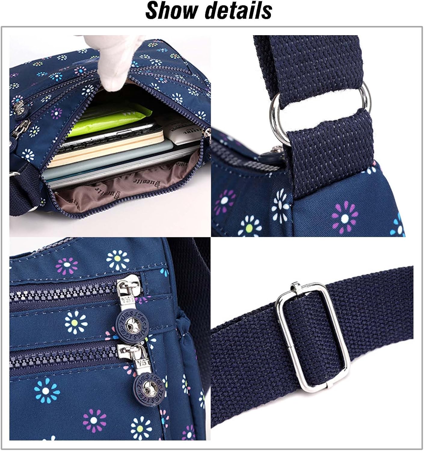 MLAFE Women Shoulder Handbag Nylon Multi-Pocket Crossbody Purse Bags for Women Travel Shoulder Bag for Travel/Shopping/Hiking