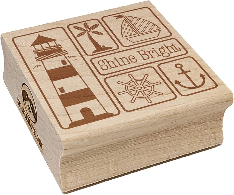 Shine Bright Lighthouse and Nautical Elements Square Rubber Stamp for Stamping Crafting - 1.25in Small