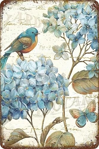 Letrero de metal retro con diseño de flor y pájaro, decoración de pared para el hogar, sala de estar, decoración de pared, de 8 x 12 pulgadas