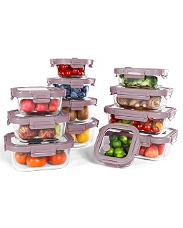 12-Pack Glass Containers with Tempered Lids – Borosilicate, Oven-Safe(-4°F~950°F), Airtight, BPA-Free, Multi-Size for Meal Prep, Dishwasher Safe, 1.6 cups to 6.4 cups (Pink) - Amazon product rated Grade A