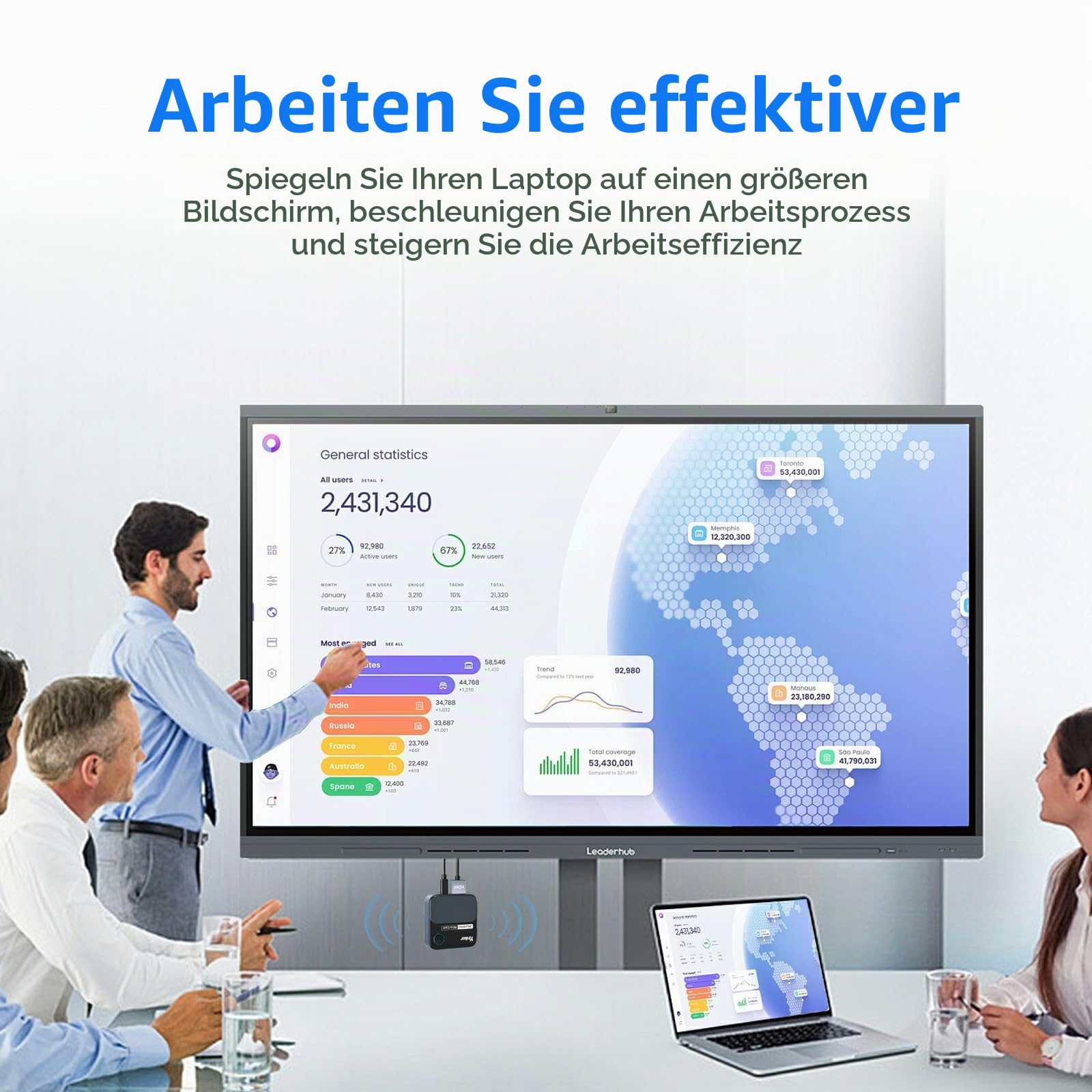 4K60Hz HDMI Wireless Dongle, Yinker 4K@60Hz 5G Miracast Adapter für iOS, MacOS, Android, Windows, Kompatibel mit Miracast, Airplay, DLNA Quer- oder Hochformat
