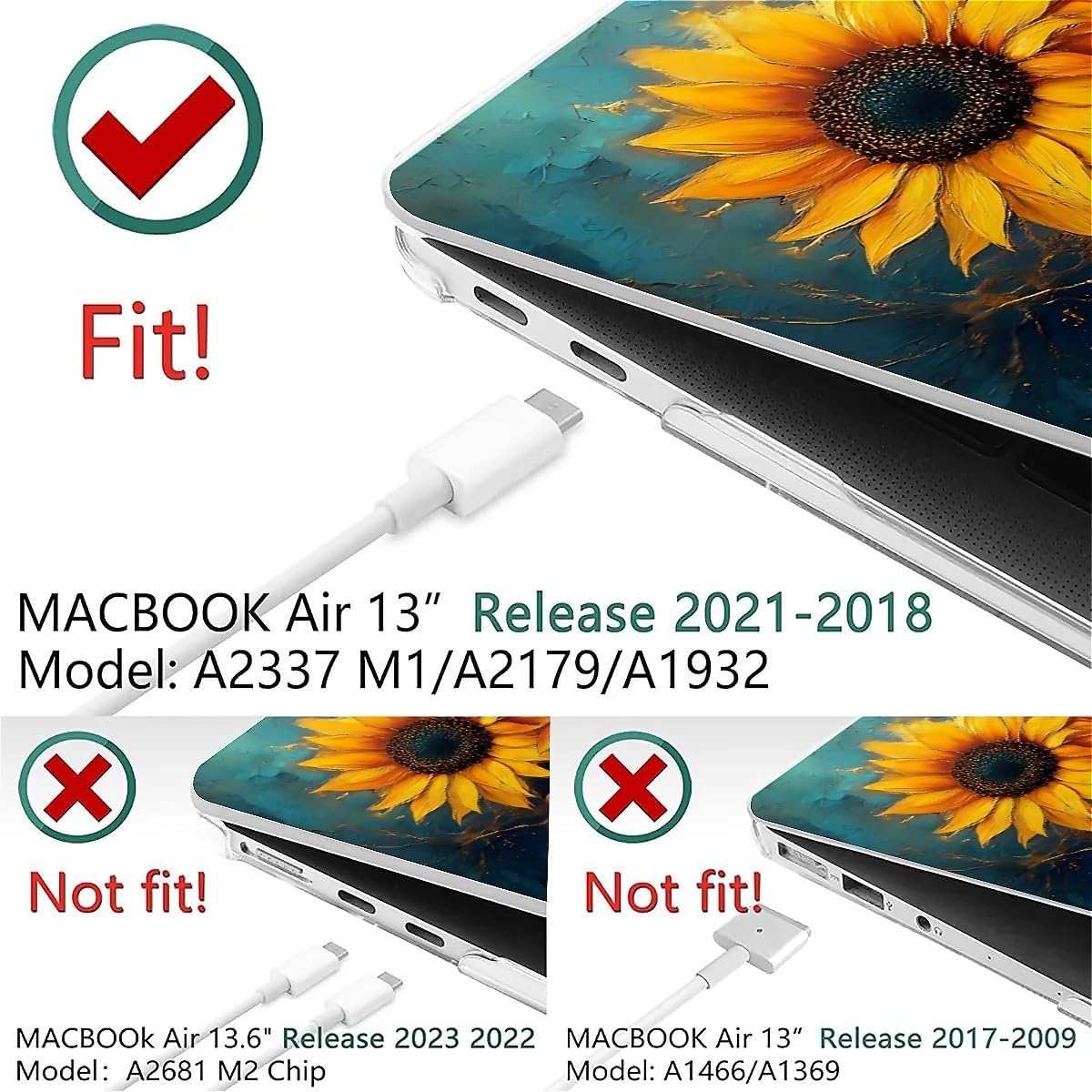for MacBook Air 13 Inch Release 2022/2025 Model A2681/A3240 M2/M4 Chip Clear Computer Case,Novelty Premium Pattern Hardshell Laptop Case Sunflower Liquid Floral Teal Art