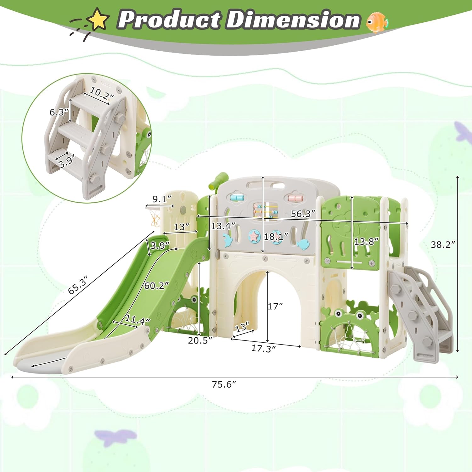 11-in-1 Multi-Activity Toddler Playset with Slide, Basketball Hoop & Telescope - Indoor/Outdoor Playground for Ages 1-3 (Blue+Gray)