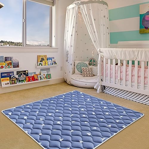 Miniatura 8 de Tapete de juego de espuma prémium para el suelo, tapete de corral de 50 x 50 pulgadas, tapete grueso de una sola pieza, tapete acolchado Azul