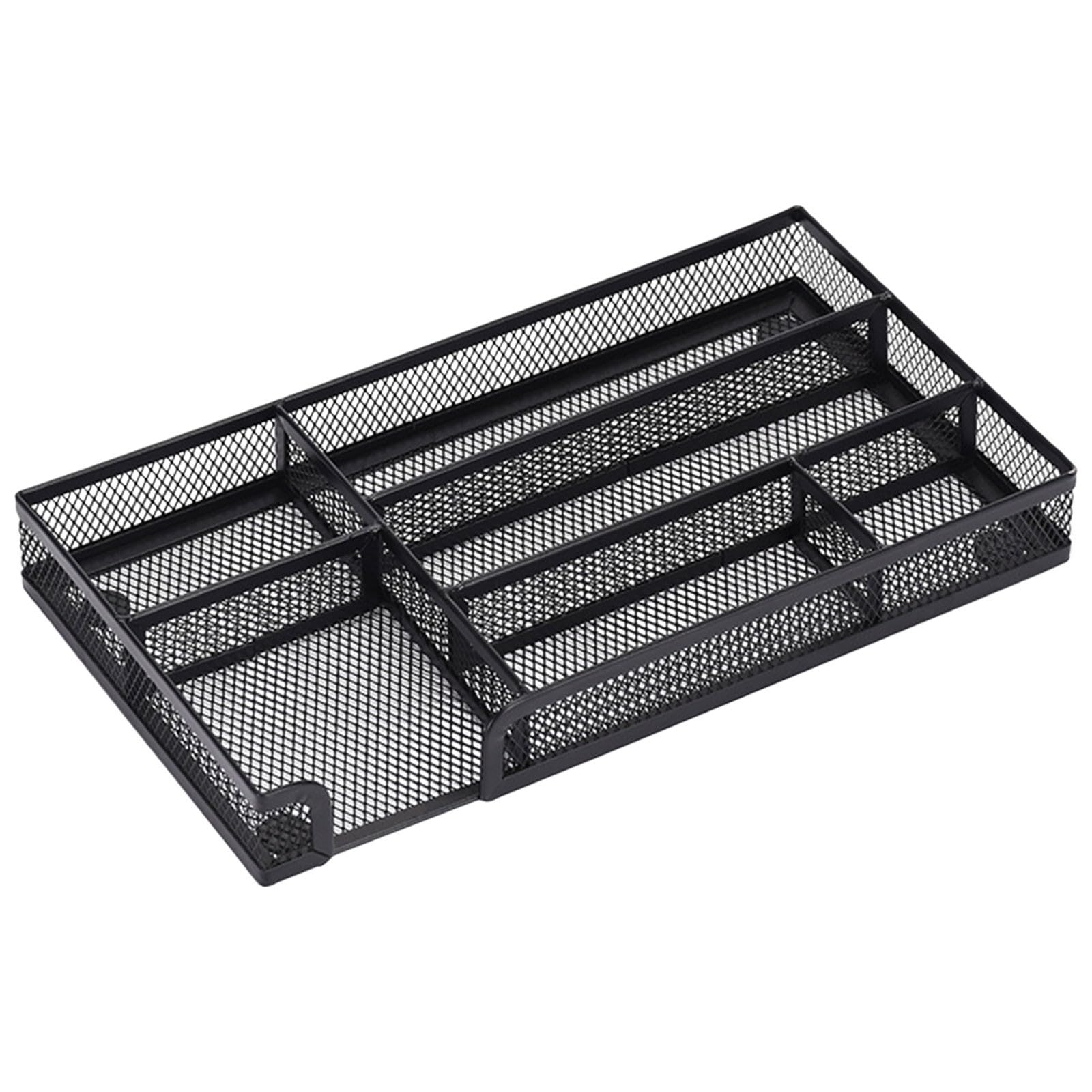 Scrivania in rete metallica nera con 6 scomparti, portapenne versatile per forniture per ufficio, trucchi, accessori da cucina e cancelleria