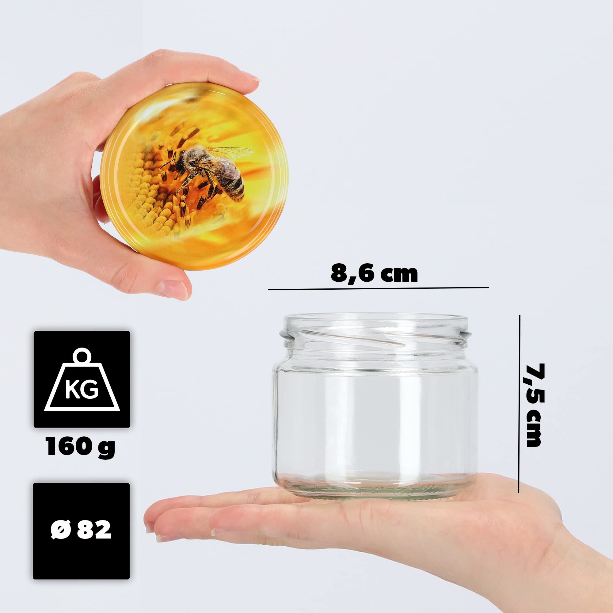 KADAX 50er Set Marmeladengläser 330ml TO82 Biene, Einmachgläser Vorratsgläser Mason Jar mit Schraubdeckel, Luftdichte Schraubgläser, Honig & Konfitüre