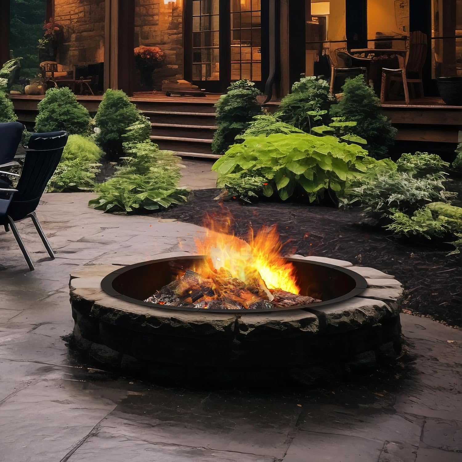 36" Fire Pit Ring Insert, YAHKBTEN Smokeless Heavy Duty Steel Fire Pit for Outdoor, 36"/39" In-Ground Campfire Ring - Portable DIY Frame, Rust-Resistant Backyard Bonfire, Camping & BBQ Essentials