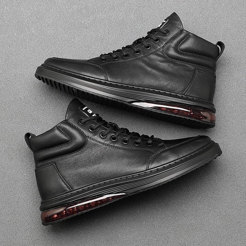 Mens High Top Shoes Black Lace Up Leather Boots Casual Leather Oxford Sneaker Boots Round Toe Zipper Boots for Men - Image 5