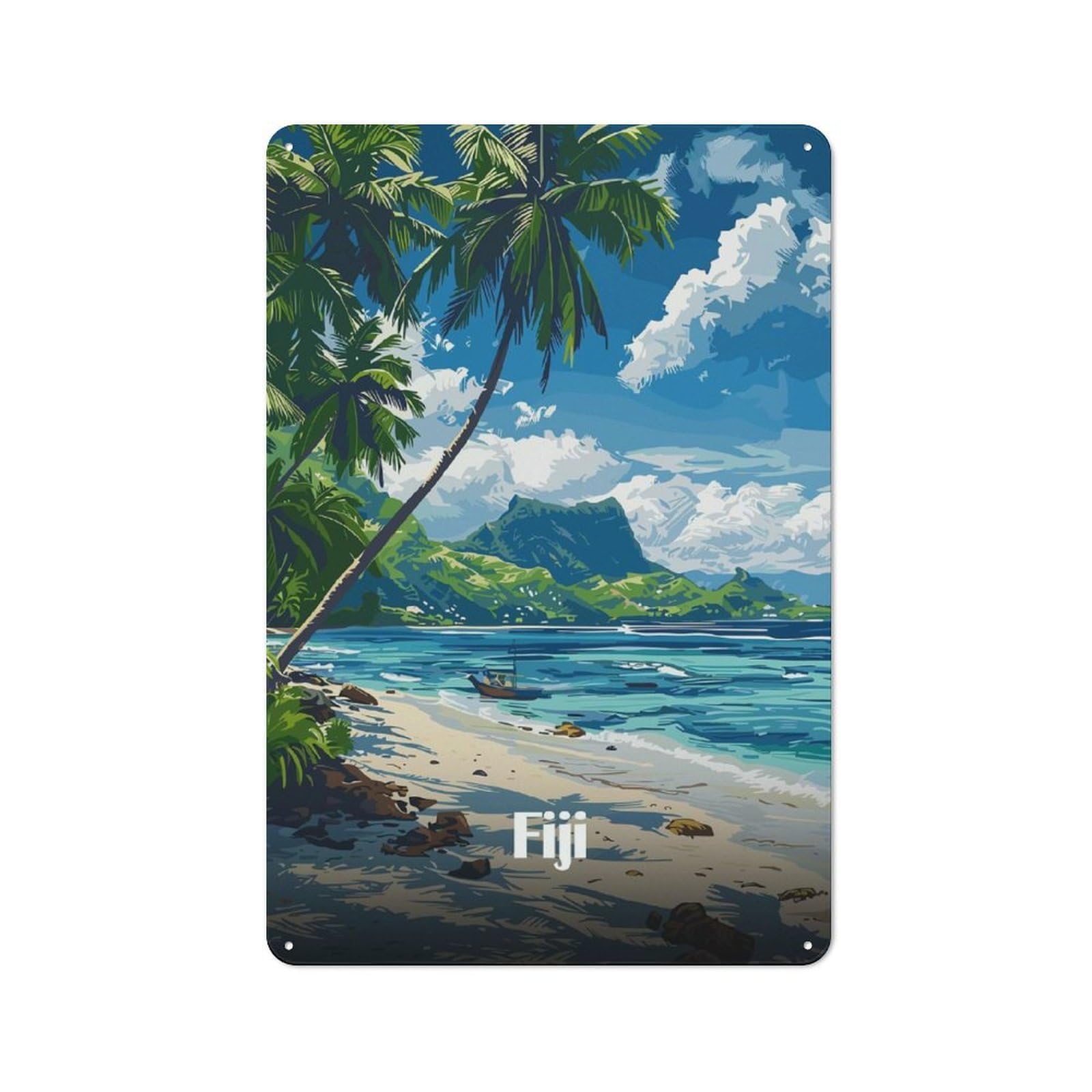 Junmoney Style-11 Fiji Beach Paradise Rustic Printed Metal Sign 30X20cm For Garage Or Workshop, For Garage, Workshop And Man Cave Decoration