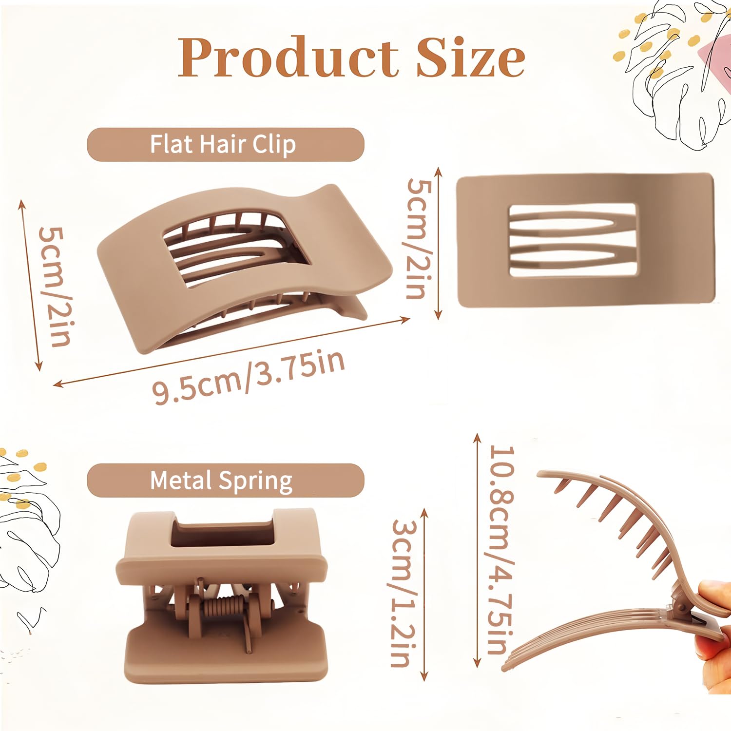 4 PCS Flat Hair Clips for Women, Lay Down Claw Clip Strong Hold Square Hair Accessories for Thick & Thin Hair, French Non-slip Hair Clips, Neutral Matte - Image 3