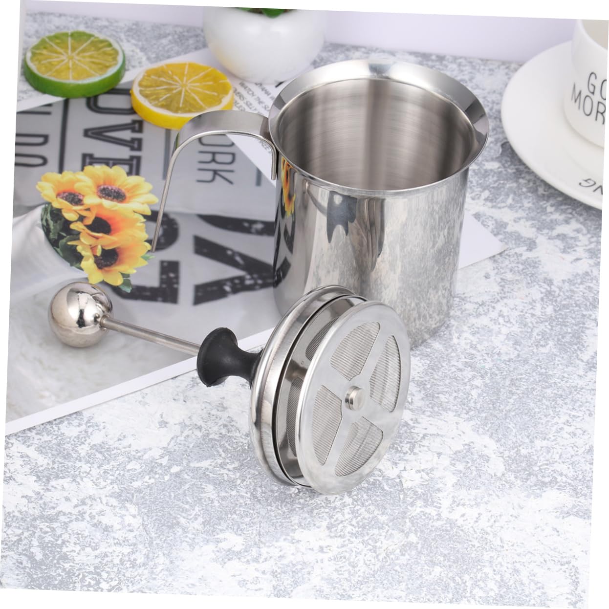 SOLUSTRE Espumador de Leche Manual Doble Malla de 400ml de Acero Inoxidable Resistente al Desgaste Óxido para Preparar Crema de Leche en Casa