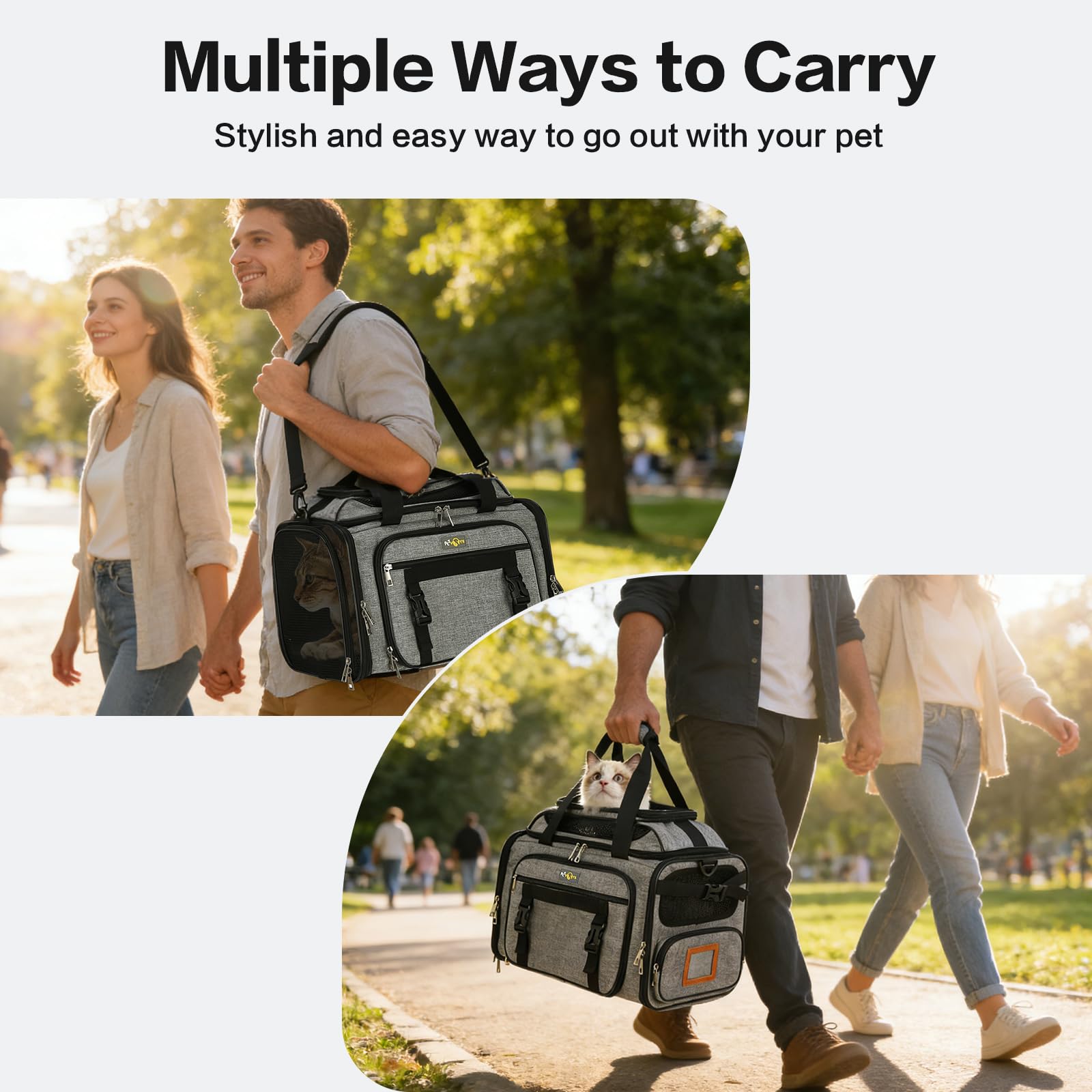 Soft-Sided Small Cat/Dog/Pet Carrier, Collapsible Top and Side Expandable Pet Travel Carrier, with Shoulder Strap & Removable Mat, Mesh Puppy Carry Bag, TSA Airline Approved - image 6