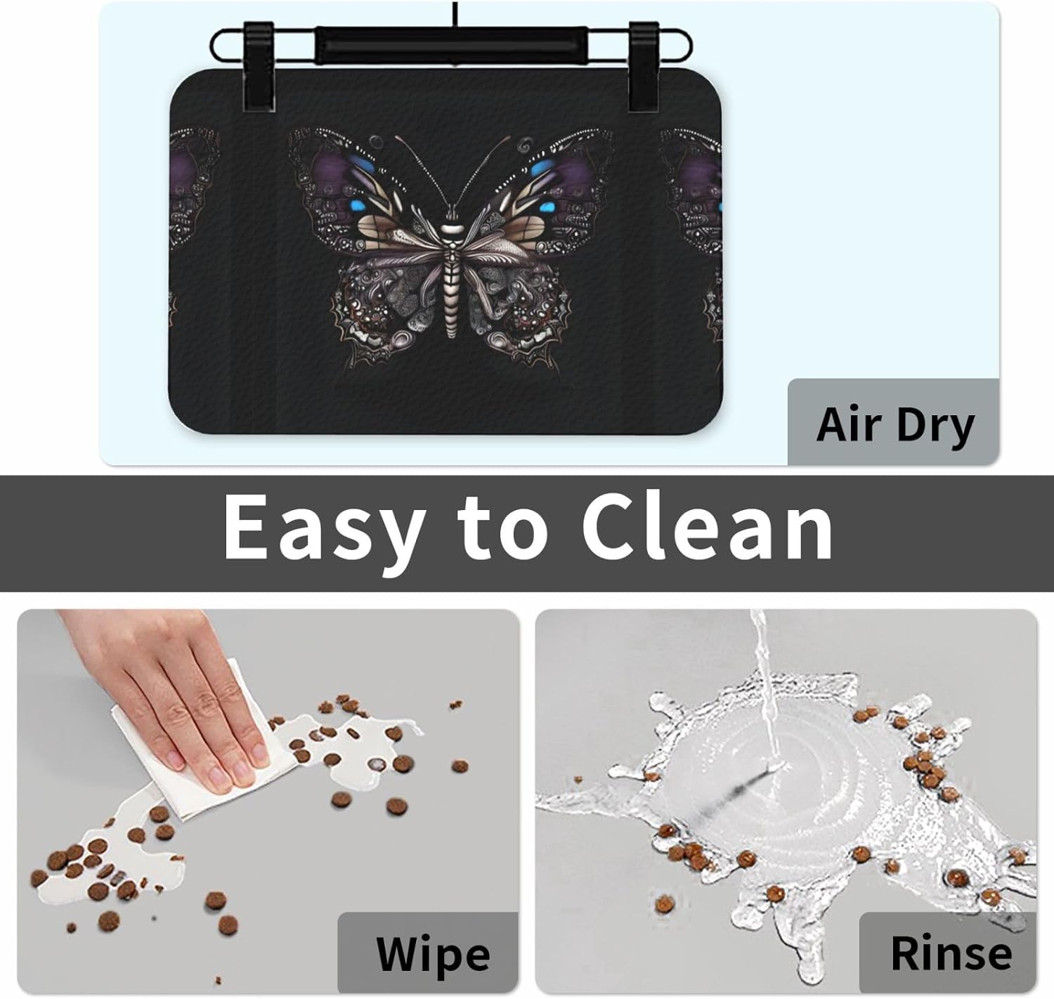 30x45cm Science Butterfly Print Pet Absorbent Feeding Mat - Quick Dry Food Pad/Leather Placemat, for Dog Cat Food Bowl Water
