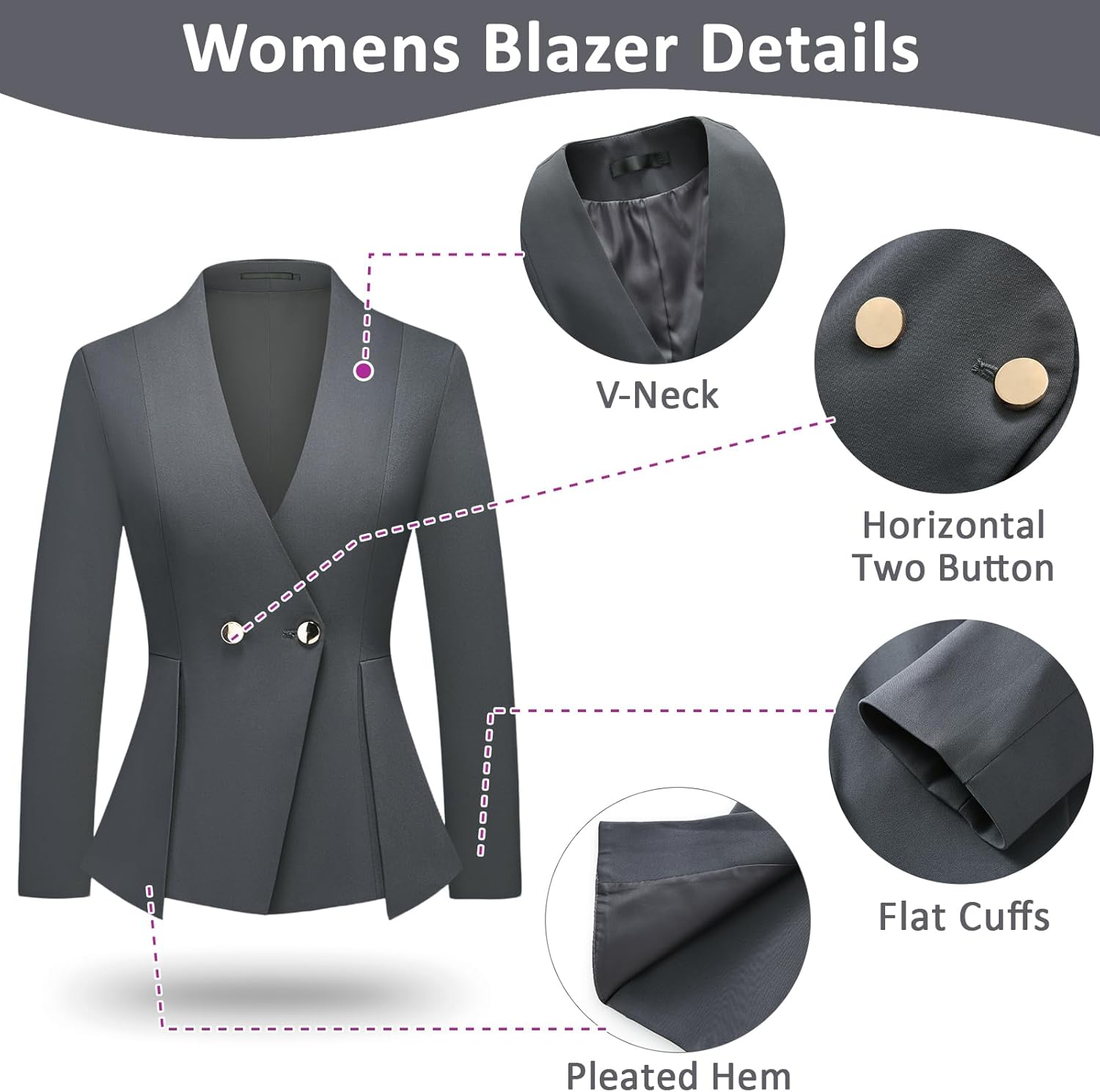 Women's 2 Piece Outfits Two Buttons Business V Neck Blazer Casual Long Sleeve Pants Suits Work Sets - Image 4