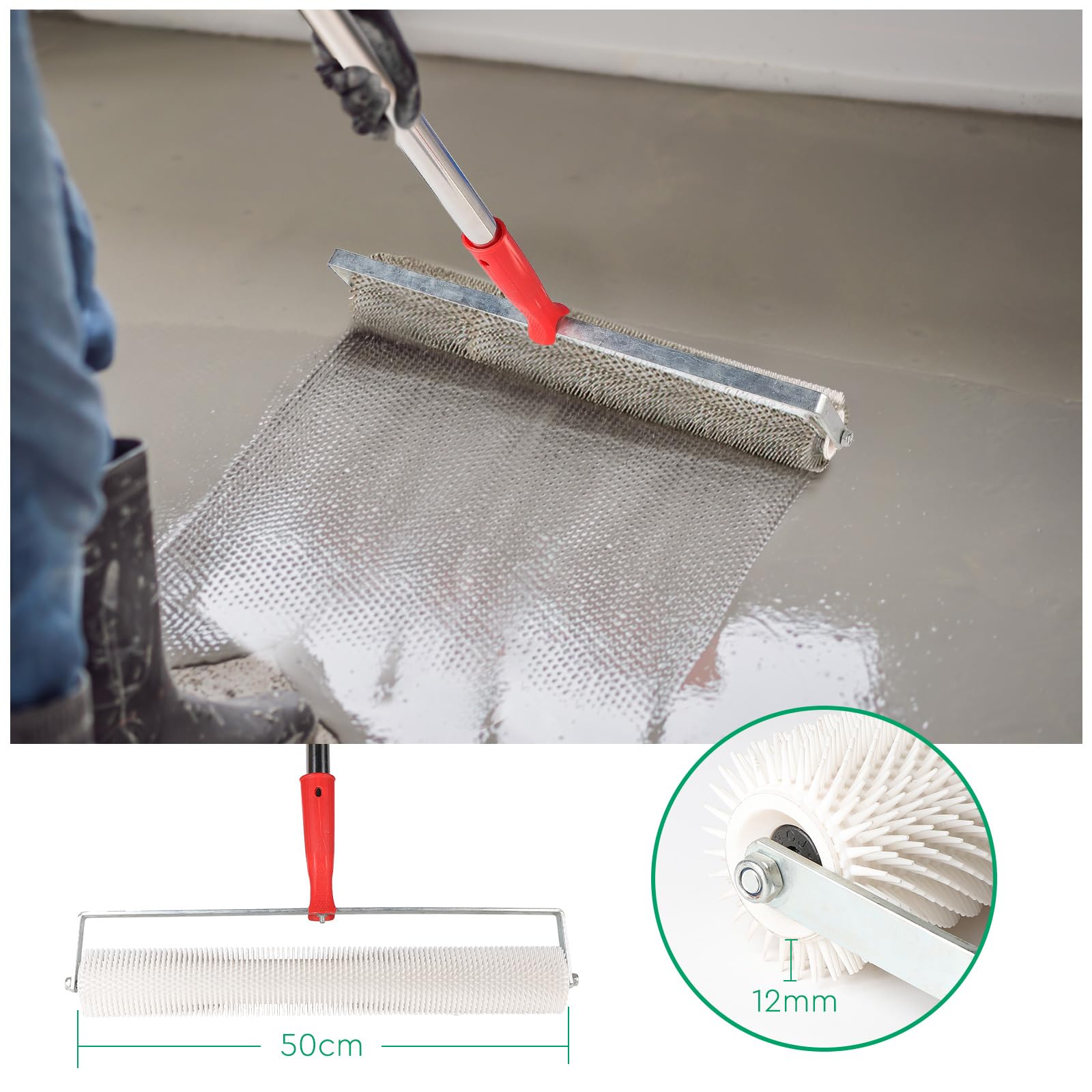 CPROSP 5tlg Bodenbeschichtung Werkzeug Set, Flächenrakel 56cm, Stachelwalze 47cm+21cm, Nagelschuhe 30cm, Teleskopstiel 200cm