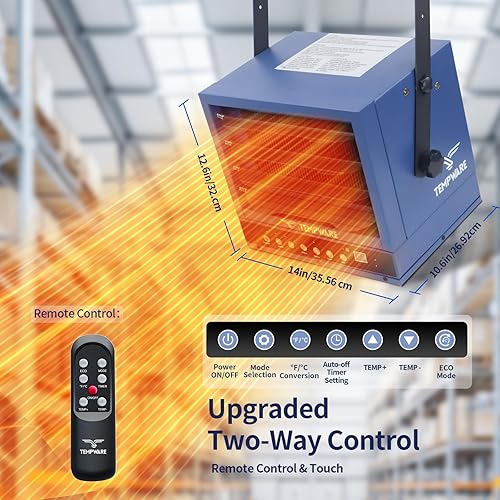 Miniatura 2 de TEMPWARE Calentador eléctrico de garaje, calentador digital de techo forzado con ventilador de 7500 vatios con control remoto de función completa,