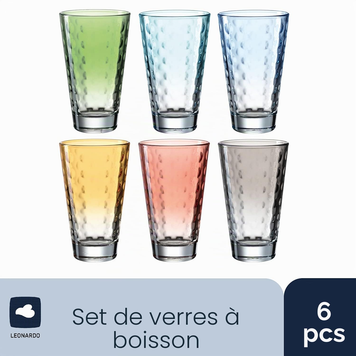 Leonardo Optic 025907 Lot de 6 verres à long drink lavables au lave-vaisselle en verre coloré 300 ml