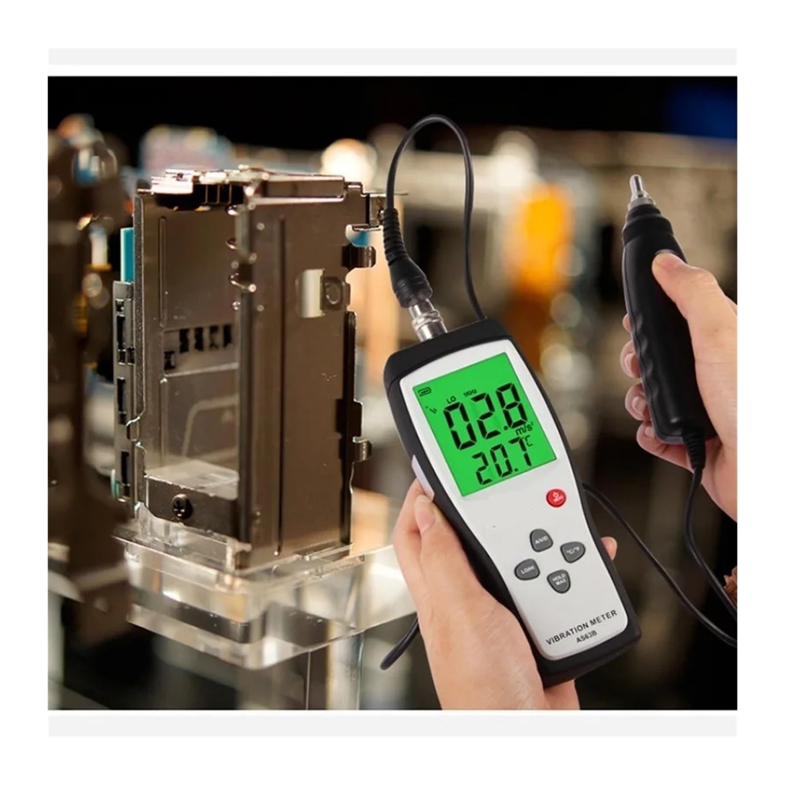 medidor de vibraciones, Vibrómetro digital AS63B, probador portátil con medición de velocidad aceleración