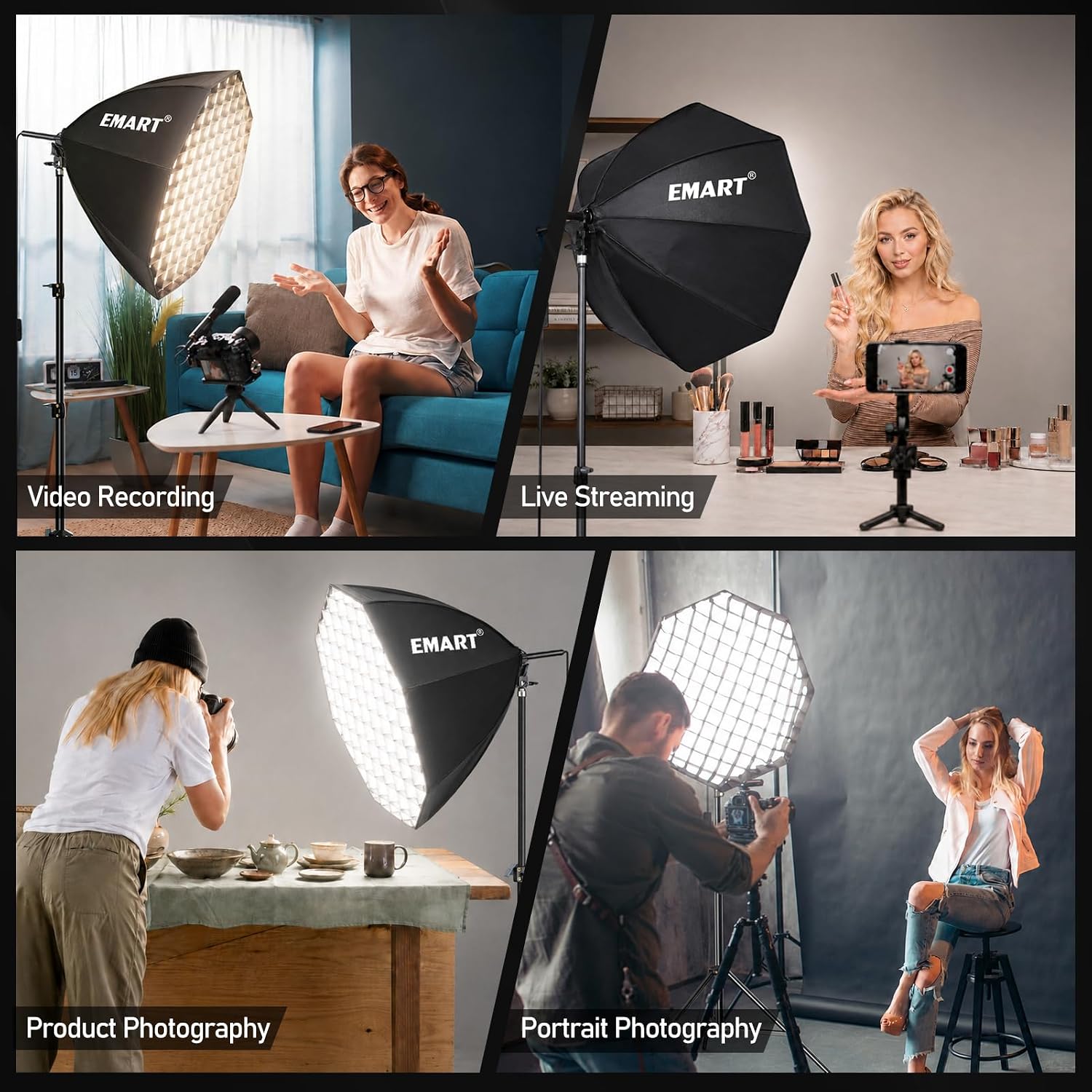 EMART Softbox Lighting Kit with Grid, 135W 25.5" Soft Box for Photography