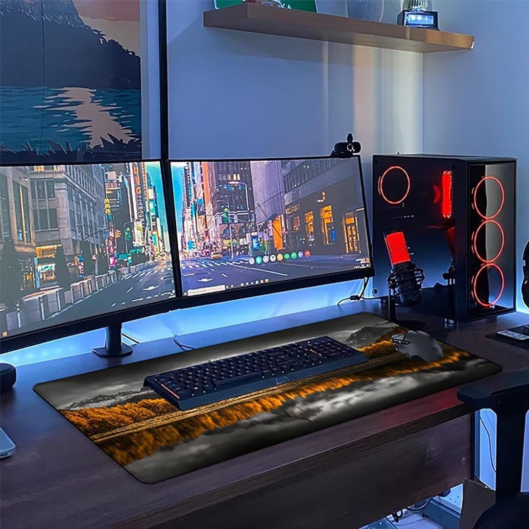 Gaming Mouse Pad Black, Extended XXL Mouse Pad Large 36 x 16 in, Abstract Desk Mat with Non-Slip Base, Stitched Edges Mousepad for Keyboard and Mouse, Office Supplies Home Decor, Gifts for Women Z-336