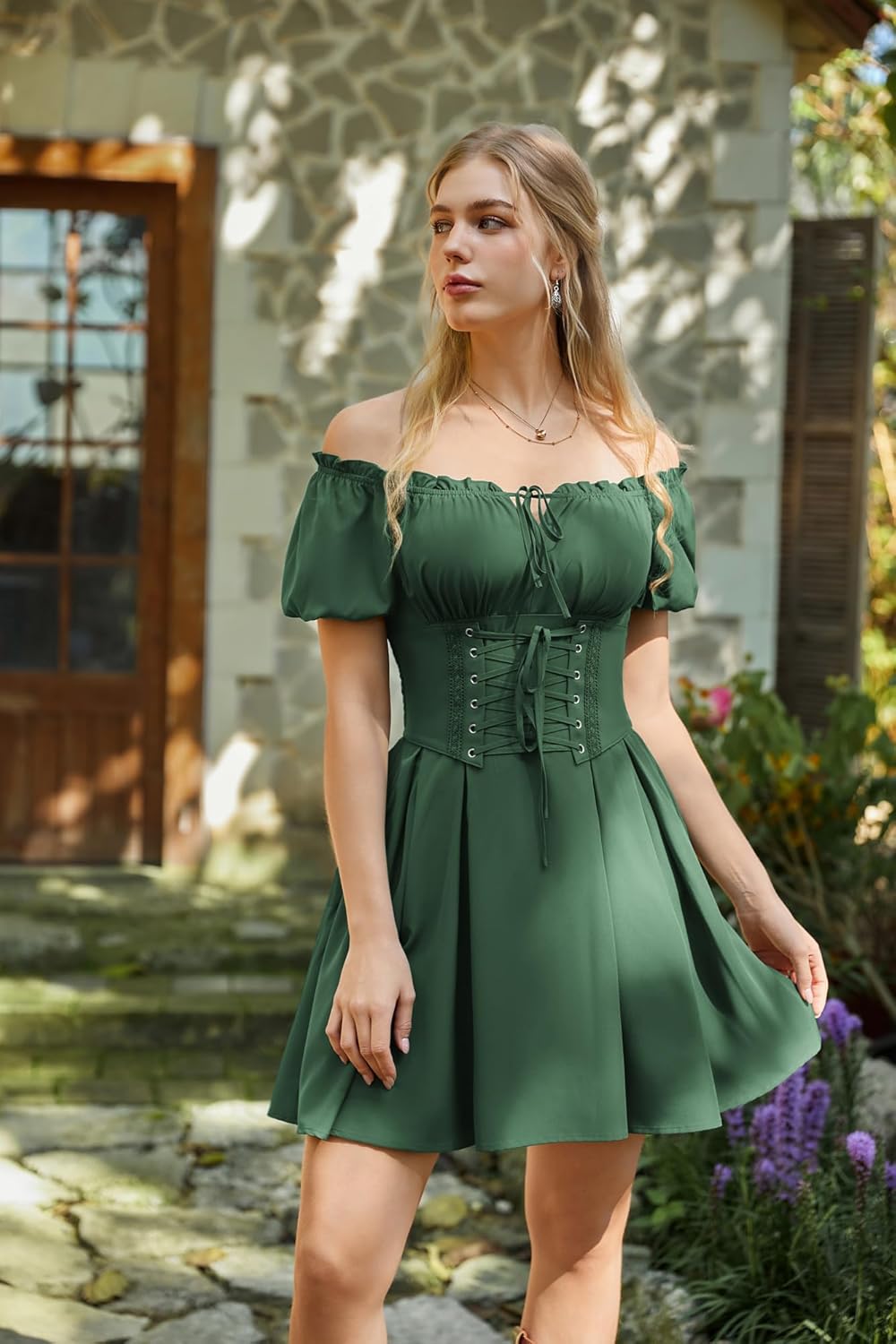 Scarlet Darkness Corset Dress for Women Renaissance Off Shoulder Midi Fairy Dress - Image 2