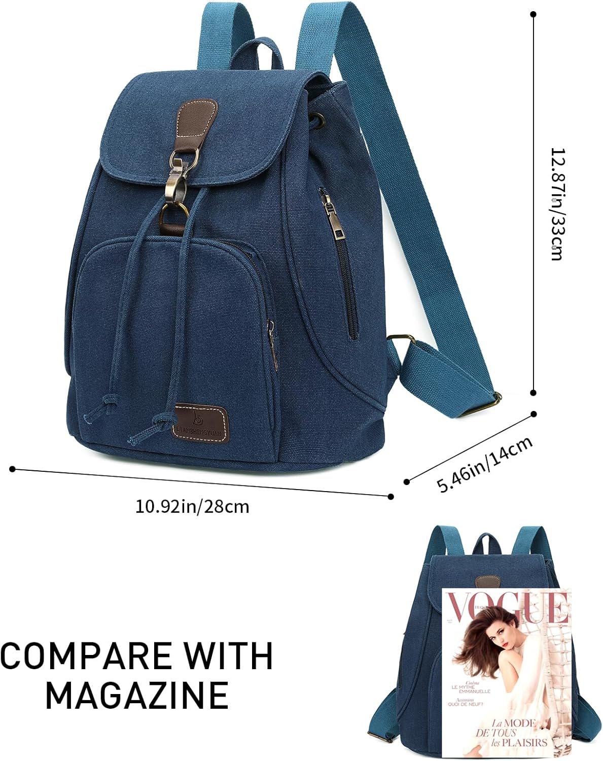 GAEKEAO Small Backpack for Women Canvas Mini Backpack Purse Casual Daypack for Daily Travel Work Sports College Shopping (Navy Blue)