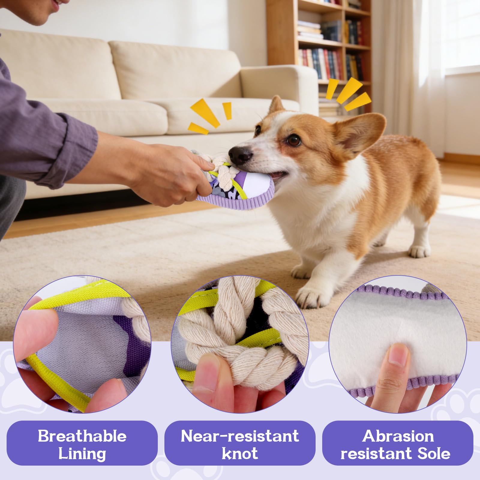 Juguete para Perros Suave, Juguete para Cachorros con Sonido/Chillón, Juguete Adorable para Cachorros en Forma de Zapato con Campanita, Juguete de Morder para Perros Pequeños