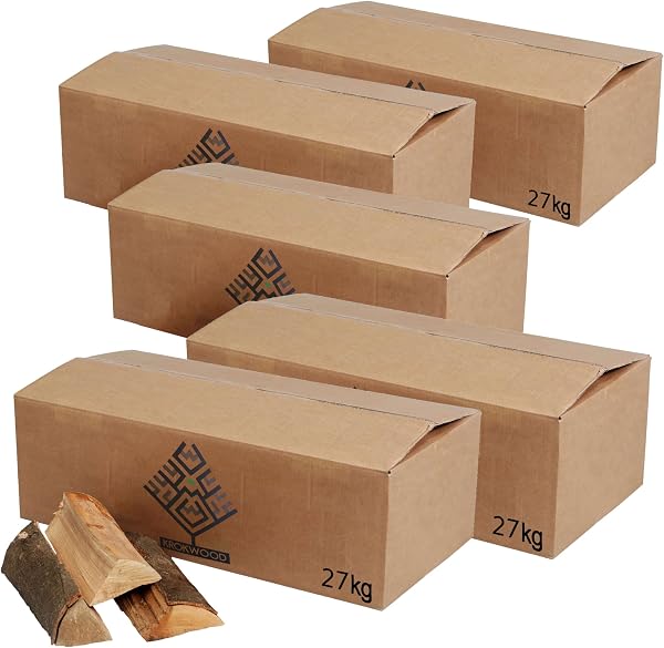 Brennholz Buche, Kaminholz mit Rinde, Feuerschale für Öfen, Grill, Buchenholz, Holzscheite 25 cm ofengetrocknete Buchenholzscheite, wählbar von 27 bis 270 kg, Menge: 27 kg - 5
