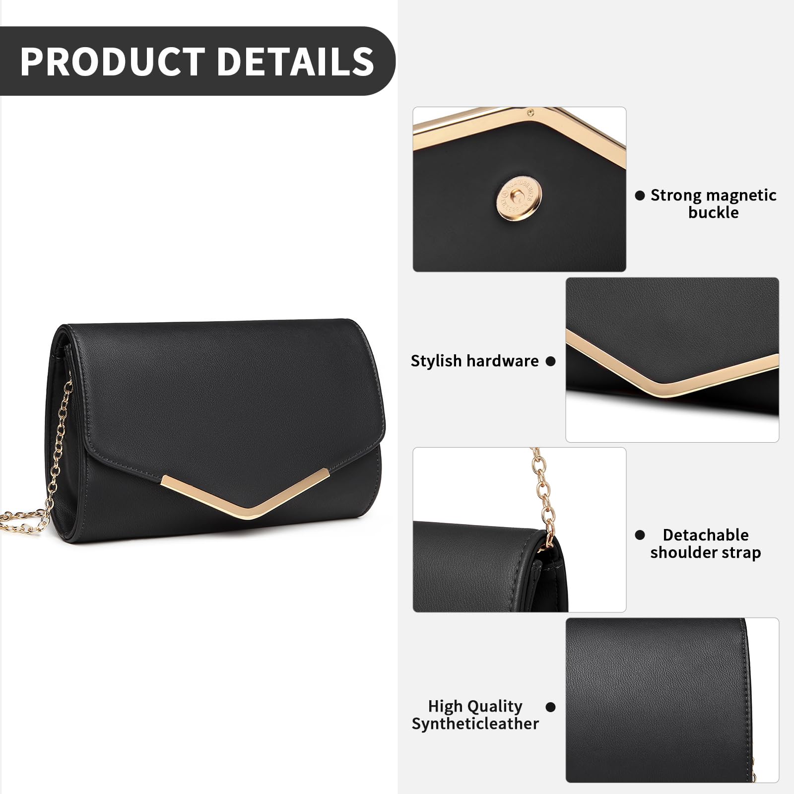 Miss Lulu Bolso Mujer Bandolera Pequeño, Clutch para Fiesta - Ideal para Fiestas y Movilidad Diaria - Con Espacio Especial para Teléfono - Duradero y Estiloso