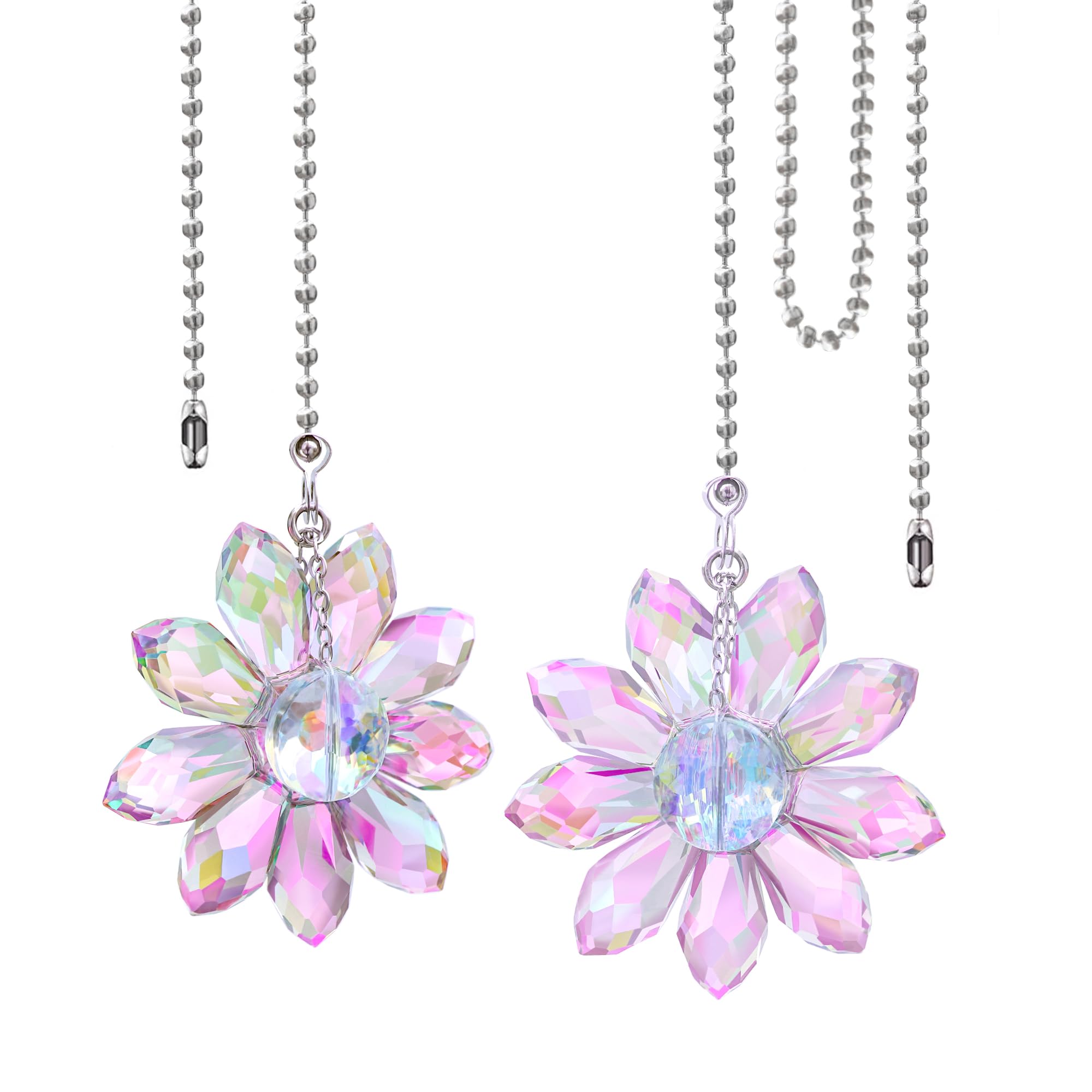 Crystal Ceiling Fan Pull Chains - Pink Flower Pendants -9