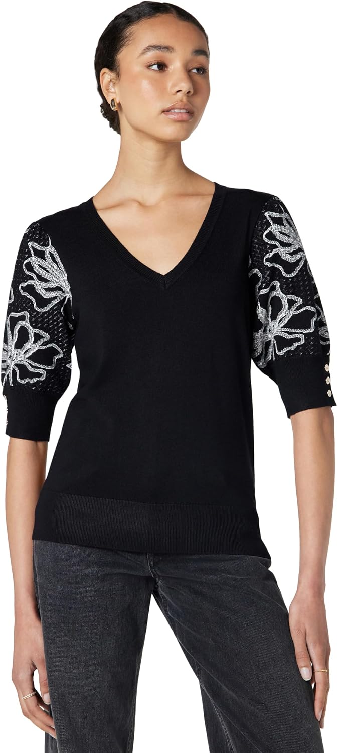 Karl Lagerfeld Women's Floral Short Sleeve Sweater