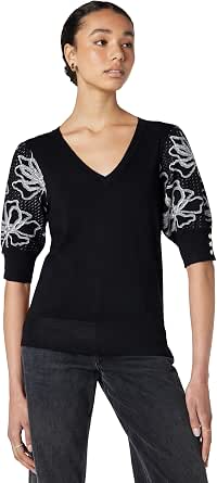Karl Lagerfeld Women's Floral Short Sleeve Sweater