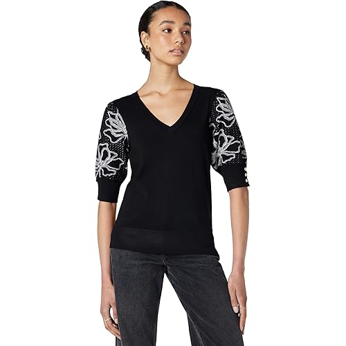 Karl Lagerfeld Women's Floral Short Sleeve Sweater