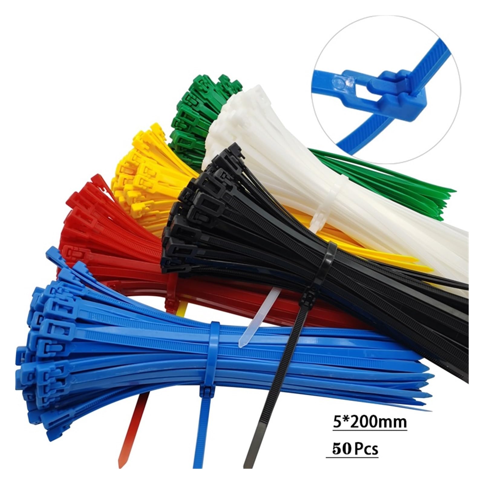 Surtido de bridas para cables,Bridas para cables, 50 bridas liberables de 5 × 200 mm de color.(Red)
