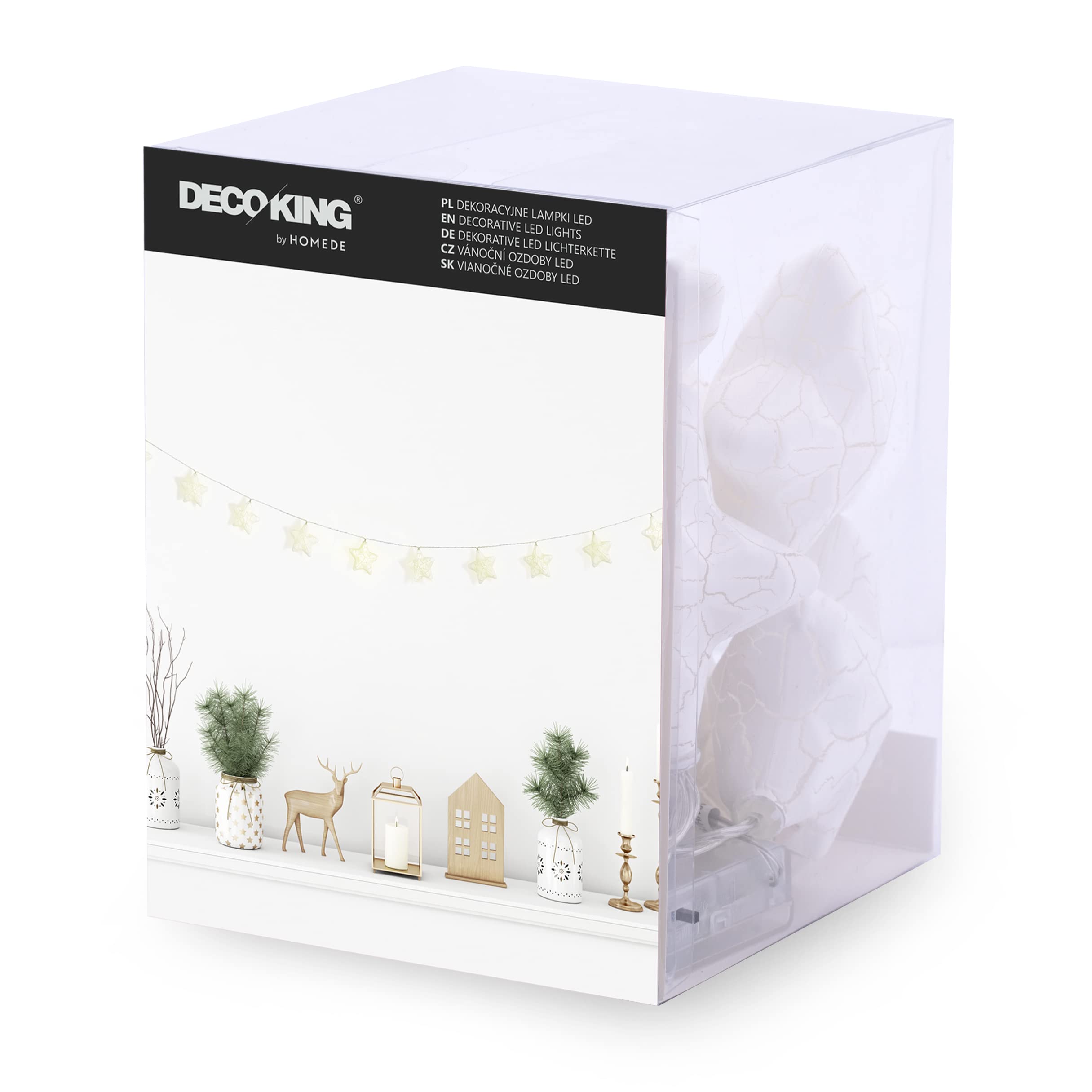 DecoKing 1 Lampki Choinkowe Łańcuch Świetlny LED Timer Ciepła Biel Girlanda Gwiazdki Lavar