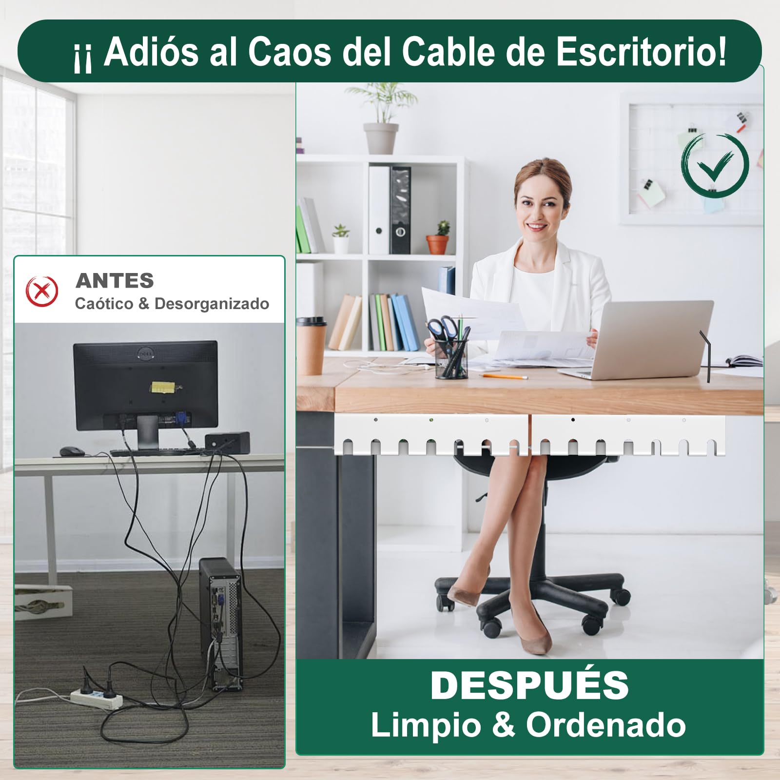 Oududianzi 2PCS Bandejas Gestión de Cable Debajo del Escritorio, Soporta 5kg, Acero al Carbono, Cable Management Under Desk, Bandeja Organizador Cable Escritorio para Hogar u Oficina - Blanco
