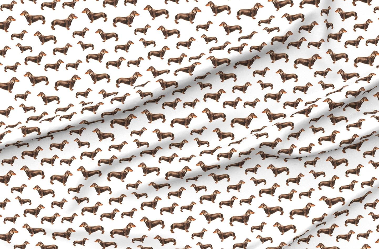 Spoonflower Fabric - White Dogs German Dachshund Puppy Wiener Chocolate Printed on Organic Cotton Sateen Fabric by The Yard - Sewing Quilting Apparel Home Decor