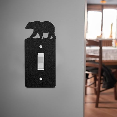 Vista 46 de Lothee Cubiertas de metal para interruptor de oso, alce, árbol, montaña, alce, placa de luz negra, cubierta de salida de bosque, cubierta de placa